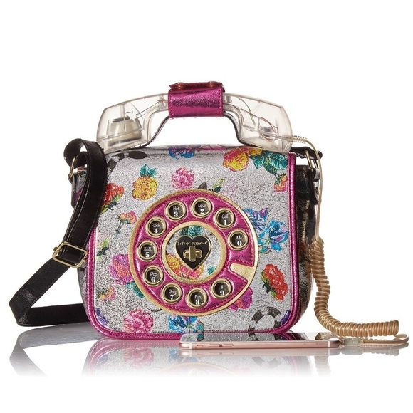 Betsey Johnson Handbags - Betsey Johnson Off the Hook Metallic Floral Telephone Purse